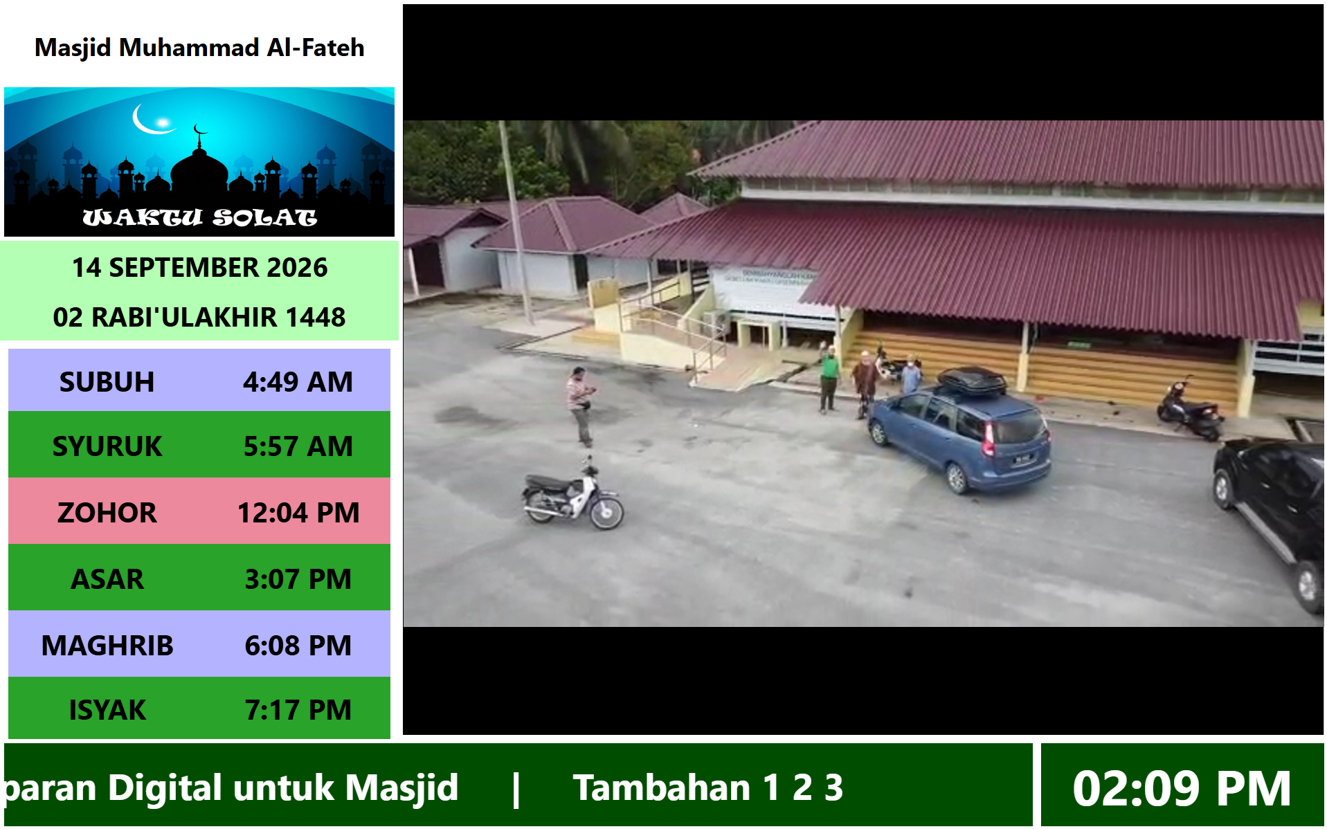 Contoh paparan waktu solat dengan panel di sebelah kiri